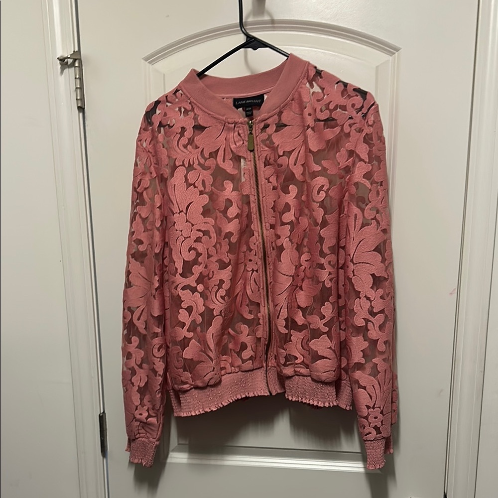 Lane Bryant Pink Textured Bomber Jacket